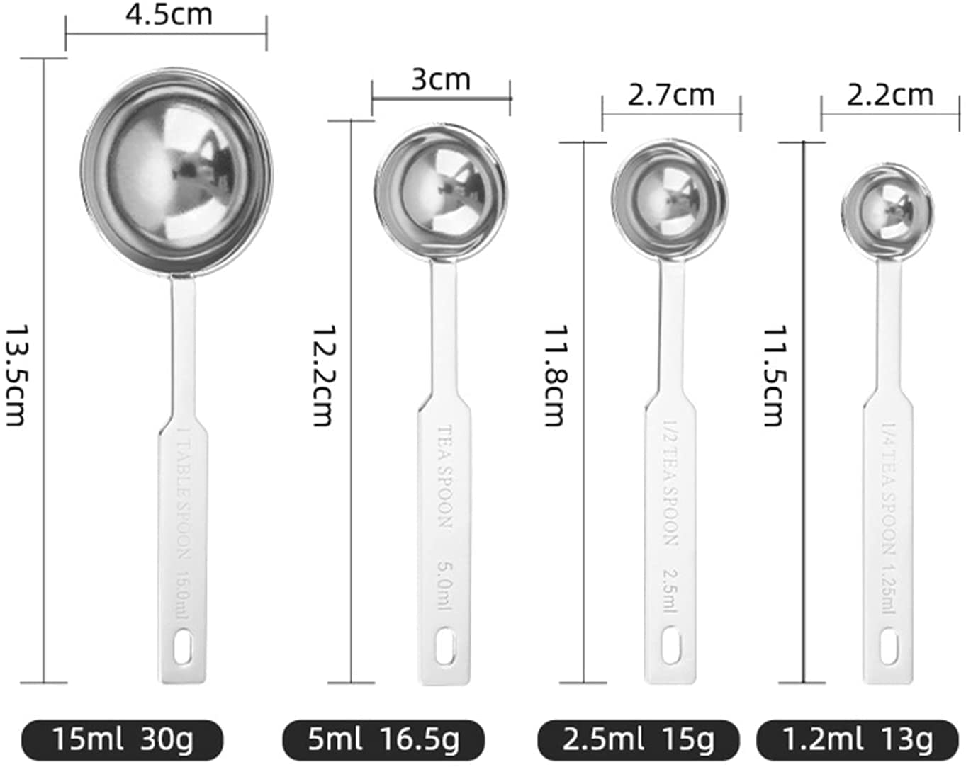 Juego de cucharas medidoras de Acero Inoxidable, diseño Moldeado de una Pieza con Escala Clara para cocinar y Hornear, 4 Uds.