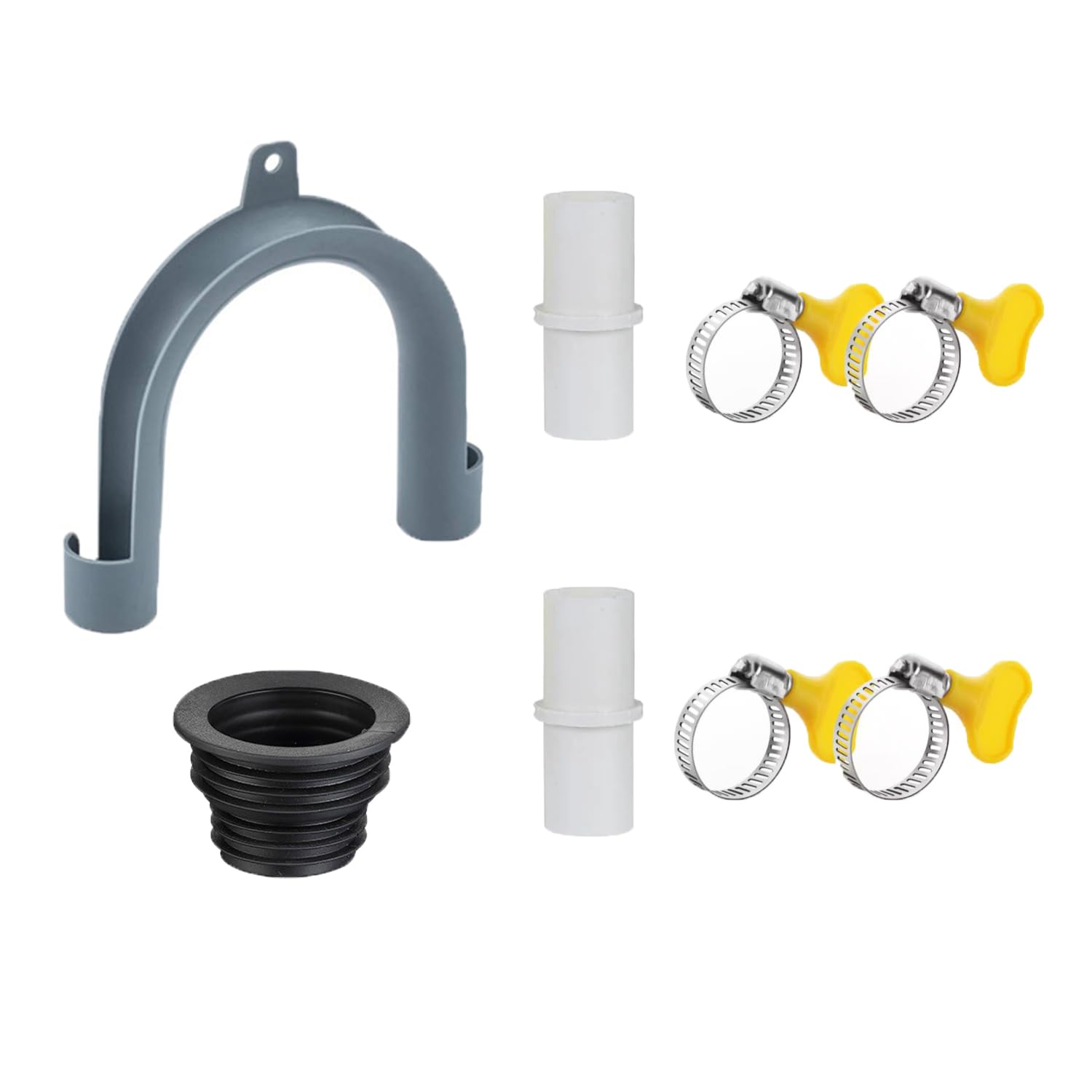 8 Pack Washer Drain Hose Seal Plug Extension Coupler Connector Kit with U-Bend Stand Holder Clamp for Washing Machine Dryer Corrugated Dishwasher Drainage Pipe