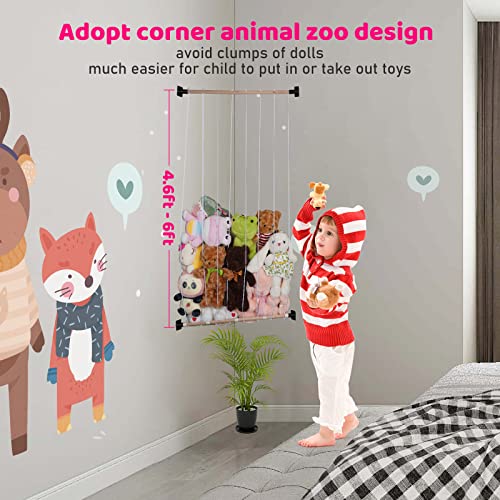 Jtskfcl Stuffed Animal Storage Hammock Hanging Toy Organizer With Canvas Base, Wood Country Style Large Corner Plush Toys Holder For Nursery Play Room Bedroom Kid’s Room #TOP3