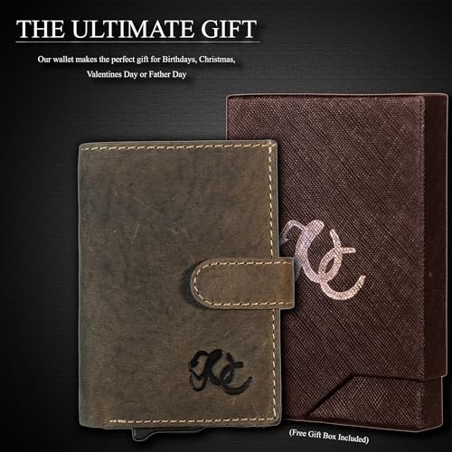 Image of Full Grain Leather Pop-Up Wallet for Men - RFID Blocking Bifold with Quick Card Access - Slim Minimalist Design - Holds 8+ Cards & Cash (Olive)