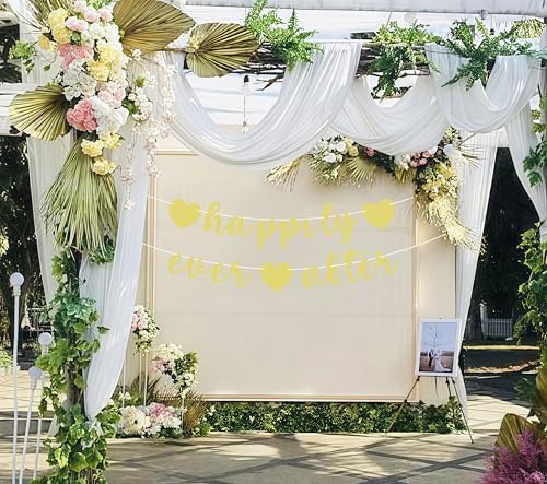 Image of Pre-Strung Happily Ever After Banner - Gold Glitter Bachelorette Bridal Engagement Party Decoration Supplies, Bachelorette Wedding Party Banner for Engagement, Bridal Shower, Wedding Party Photo Booth Props