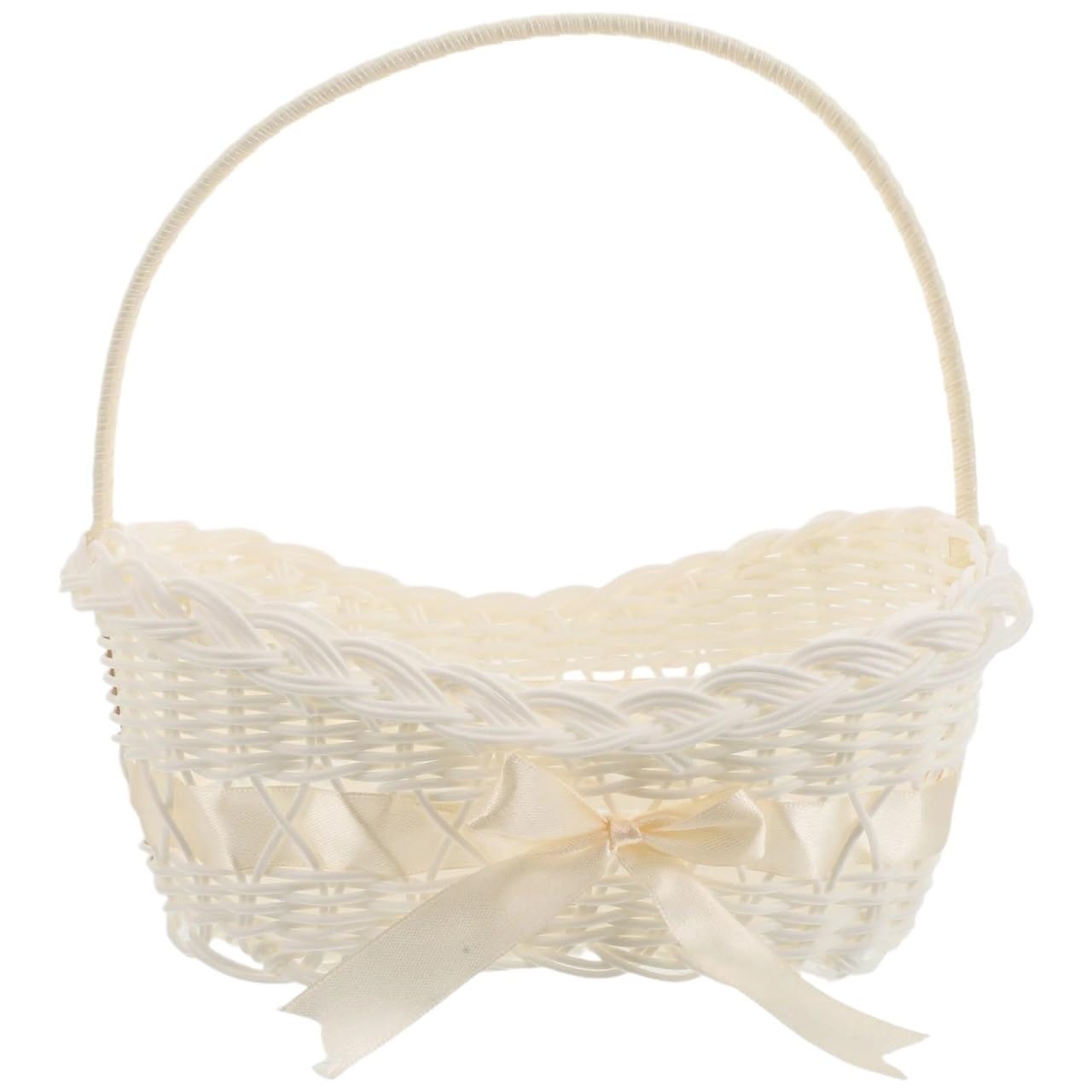 Cestini Matrimonio Cesto di fiori da sposa bianco | Festa decorativa con cerimonia di petali di bowknot tenuti in mano