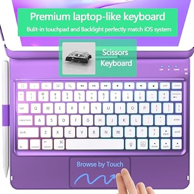 HOTLIFE Case with Keyboard for iPad 10.2,Touch Trackpad Keyboard Case for iPad 9th Generation/8th/7th Gen, 10 Corlor Backlit - 360 Rotatable Protective Cover with Pencil Holder (Deep Purple)