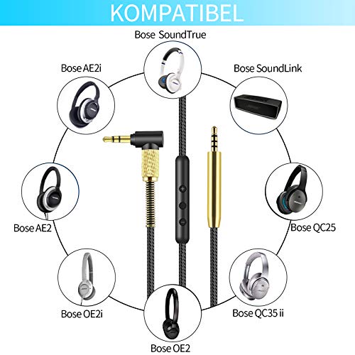 QC25 kabel, upgrade hoofdtelefoon, vervangkabel met microfoon en volumeregelaar voor Bose Quietcomfort QC25/QC35 II… - Afbeelding 4