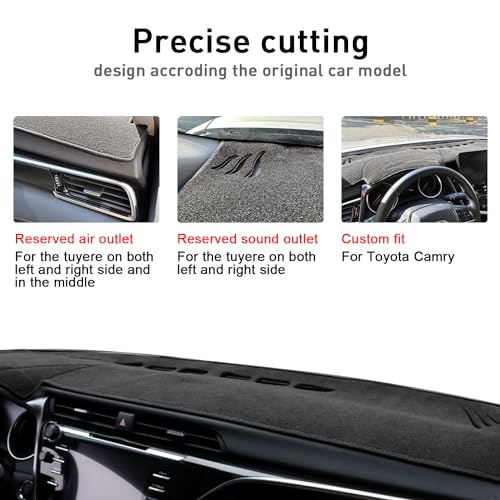REMOCH for Toyota Camry Accessories 2024 2023 2022 2021 2020 2019 2018 Dash Cover Dashboard Cover Mat Custom Fit Center Console Cover Sunshield Protector Pad（Red Trim） by REMOCH - Image 3