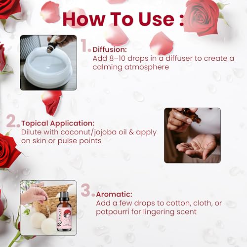 Image of Romyco Rose Essential Oil 15ml (Gulab) for Romance, Luxury | Hydrated Skin Care | Natural Perfume & Meditation | Aromatherapy & Diffuser Oil | Men & Women | Pure Natural Organic & Undiluted