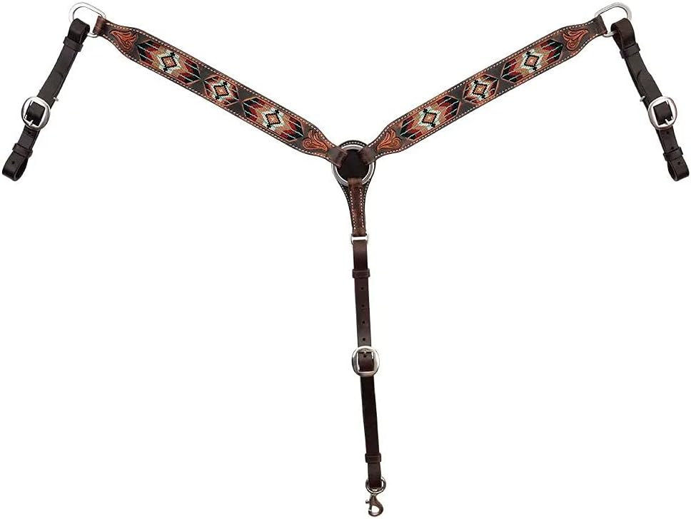 CIRCLE Y Distressed Southwestern Beaded Breast Collar for Horse