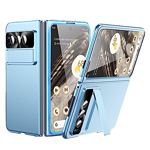 Miimall Funda plegable para Google Pixel, protector de pantalla frontal, soporte magnético, protector de lente, policarbonato duro galvanizado, cubierta protectora todo incluido para Pixel Fold, azul