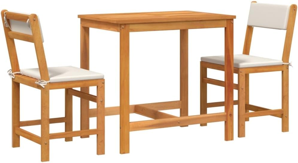 vidaXL Balcony Set with Cushions 3 Piece, Outdoor Furniture Set, Patio Table and Chair for Garden Balcony Terrace, Modern Style, Solid Wood Acacia