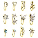 CrazyPiercing Anillo de nariz falso con circonita cúbica africana, dorado/plata/oro rosa, anillos de nariz de imitación para tabique, joyería para mujer, joyería no perforada, Cobre, Circonia cúbica