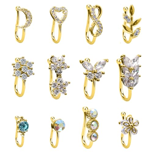 CrazyPiercing Fake Nose Ring CZ African Nose Cuffs Gold/Silver/Rose Gold Faux Septum Nose Rings Clip on Nose Jewelry for Woman Non Pierced Jewelry