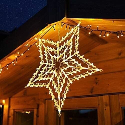 Christmas 100 Led Star Silhouette Light Plug in Main Powered Xmas Decorations Chaser Lights Window Outdoor Indoor Decor Wall Hanging Gift Home Living Room 50cm (Warm White)