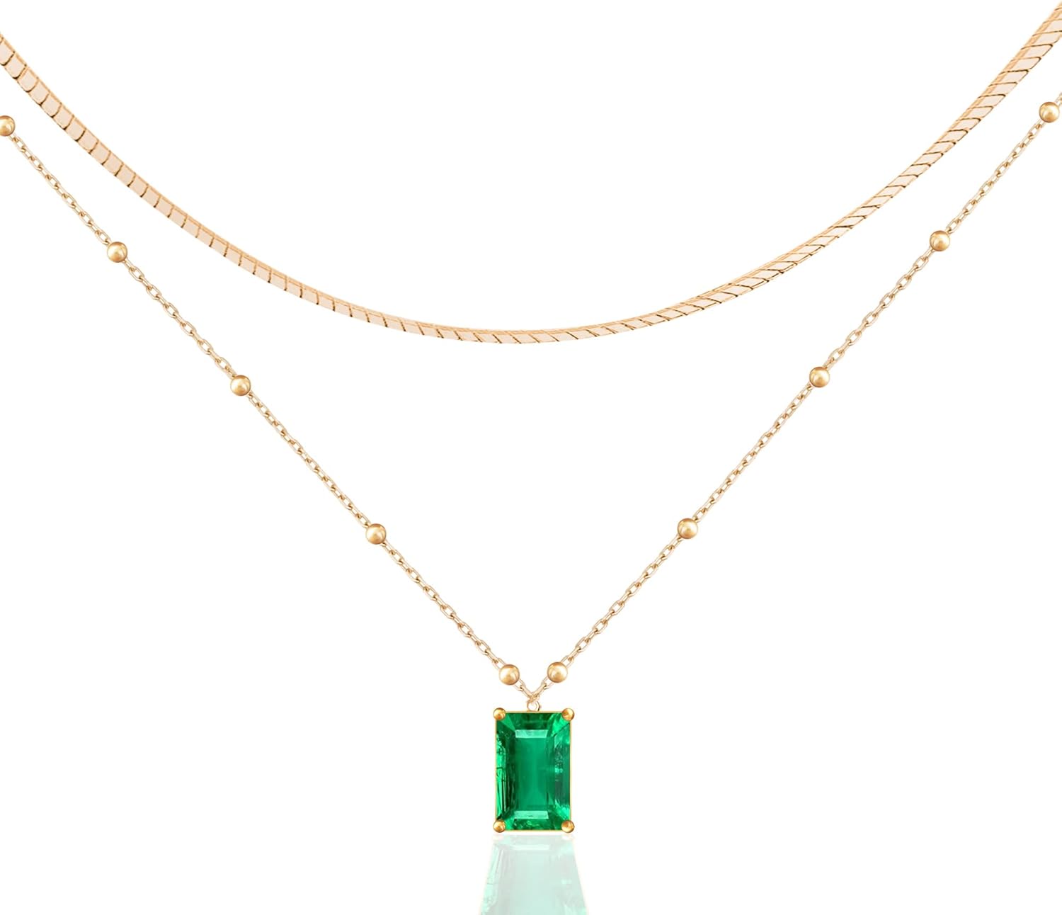 BPHNE 14K Gold Plated Layering Necklaces Emerald Pendant Necklaces Dark Green Necklace for Women Layered Choker Necklace for Teen Girls Christmas