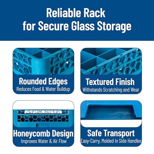 Carlisle FoodService Products Opticlean Plastic Divided Glass Rack, Dishwasher Rack with Extender for Commercial Dishwashers, 19.875 X 19.875 X 5.56 Inches, Carlisle Blue by Carlisle FoodService Products - Used condition - Image 4