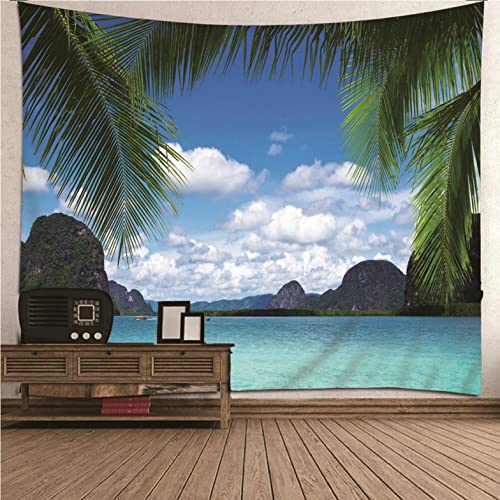Tapisserie murale 3D Isdreem grand format 240x220cm motif bleu vert
