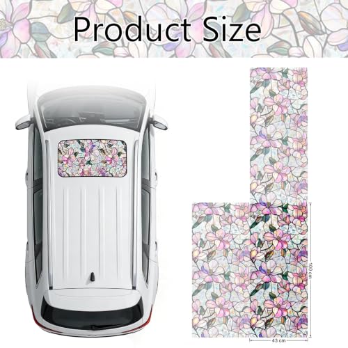 Image of XhuangTech Flower Sunroof Film Floral Rainbow Effect Static Clings Window Privacy Film Sun Protection Stained Glass Decals for Car Moonroof and Home (F876, 16.93 x 39.37 Inch)