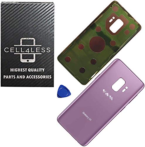 CELL4LESS Compatible Back Glass Cover Back Battery Door w/Pre-Installed Adhesive Replacement for Samsung Galaxy S9 OEM - All Models G960 All Carriers- 2 Logo - OEM Replacement (Purple)
