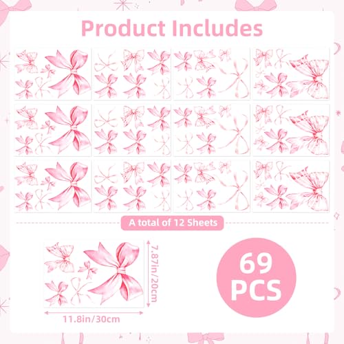 12 láminas de stickers decorativos de pared con lazo rosa miniatura 4