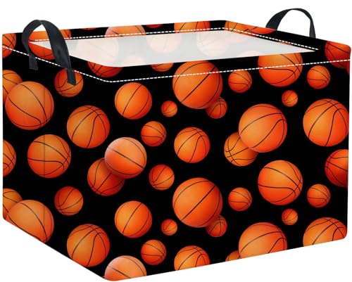 Image of Rectangular Basketball Kids Gift Bin Organizer Shelf Book Room Decor (Black Basketball)