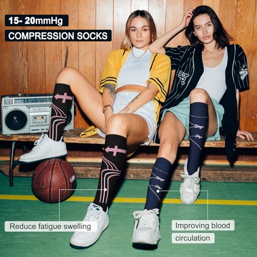 Image of Iseasoo 4 Pairs Compression Socks for Women Circulation-Best Support for Nurses,Running,Athletic,Travel