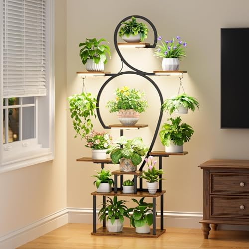 POZILAN Plant Stand Indoor with Grow Lights, 63'' Tall Indoor Pla...