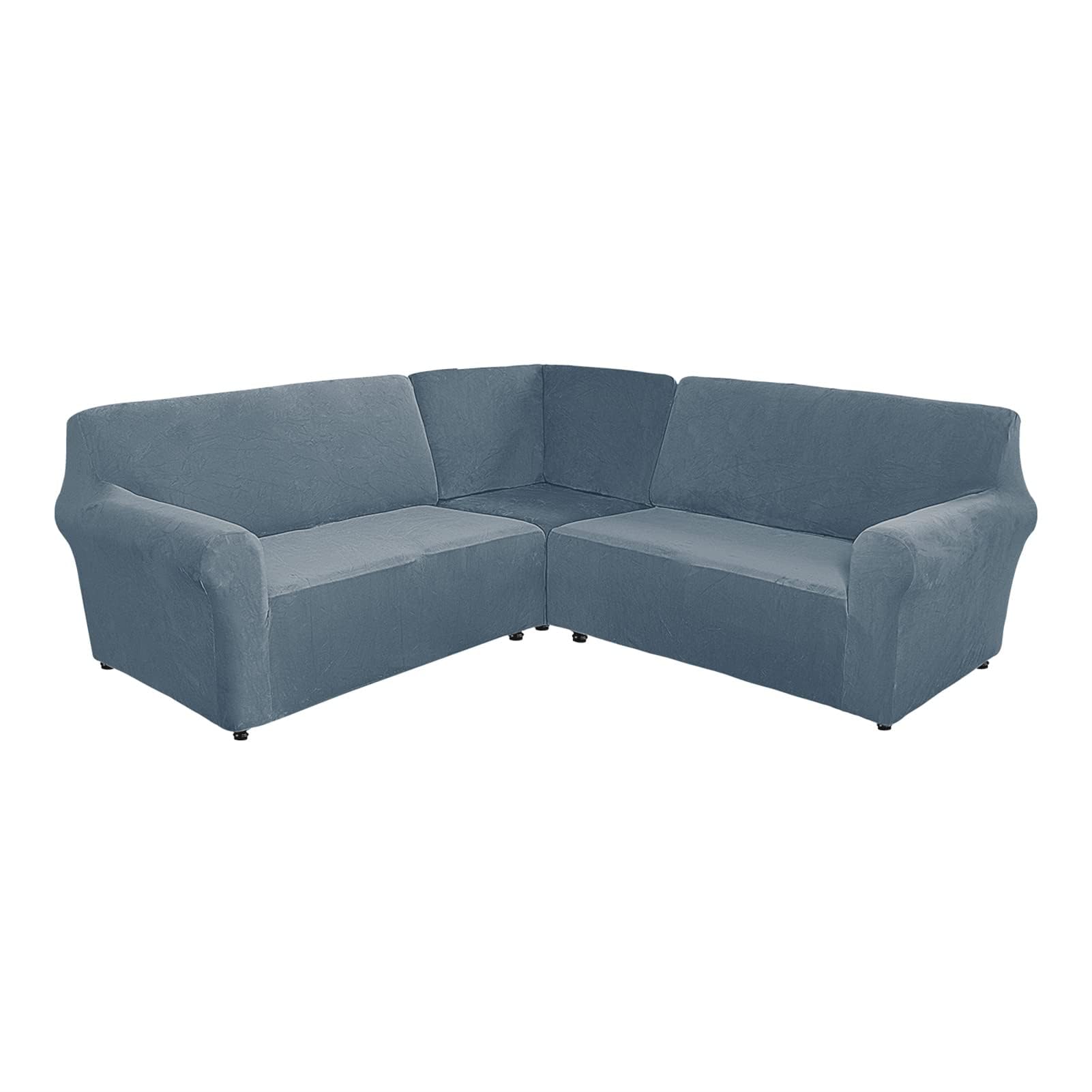 Housse de canapé d'angle 5/7 places extensible velours épais en forme de L