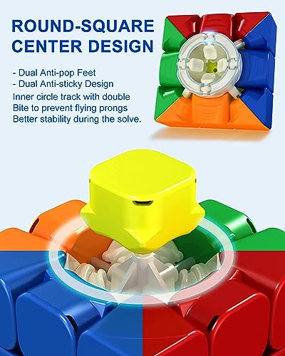 Image of CFMOUR Magnetic Speed Cube 3x3 - Stickerless Cubes with Stand, 48 Magnets | Moyu RS3M, Magic Cube, Fast Turning, Durable, Brain Teaser, Birthday Party Gift, 3D Puzzle, Travel Game for Teens and Adults