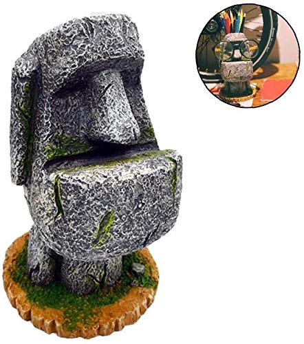 Portalápices de la isla de Pascua Estatua de la pluma titular elegante cepillo de dientes de resina arenisca organizador de escritorio creativo papelería almacenamiento oficina