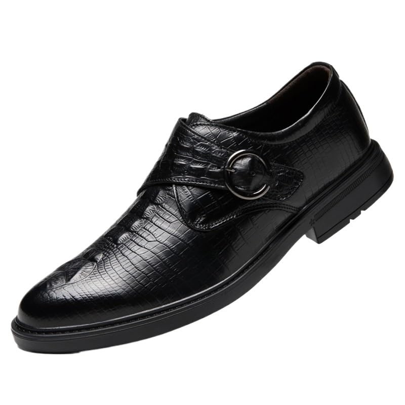 Men Monk Dress Oxford Office Rubber Sole Slip Shoe Pointed Toe Calfskin Leather Business Slip-on