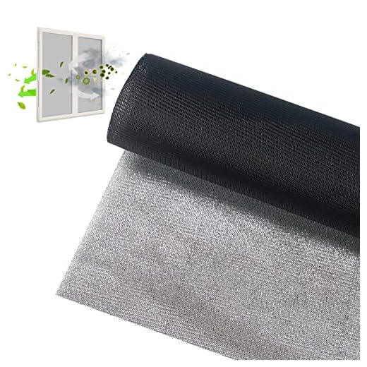 Solar Window Screen Mesh, Anti-UV Solar Screen Fabric Replacement 55" x 72", Adjustable Pollen/Dust/Floc/Rain Barrier Net for Windows, Door, Patio (Black)