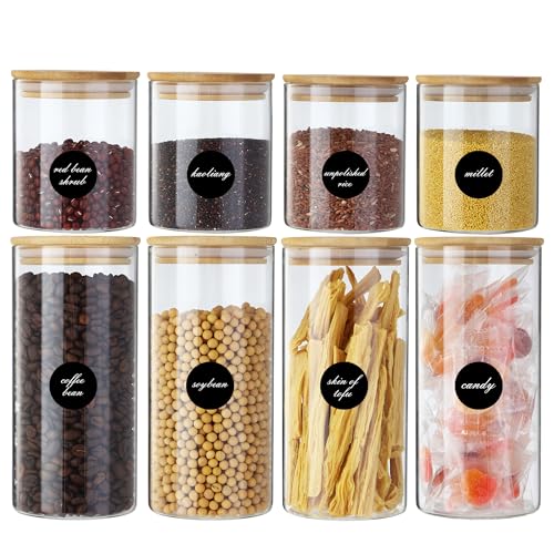BUCOMTU 8 Vorratsgläser mit Deckel, Luftdicht glas, Aufbewahrungsgläser mit Deckel, für Getreide, Nüsse, Gewürze, Cornflakes, 4 x 900 ml + 4 x 500 ml