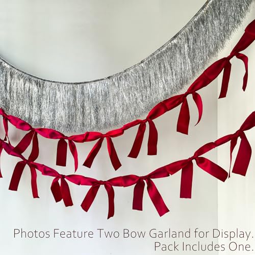 Image of Pre-Assembled Red Bow Garland | Double Side Satin Silk Bow Banner and Extend Ribbon for Coquette Birthday Bridal Shower & Bachelorette Party,Read to Hanging (Red, 6ft)