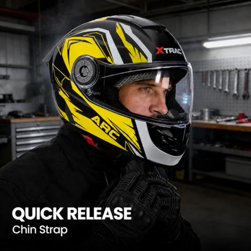Image of Xtrac Arc Full Face Graphic Helmet for Men & Women, ISI Certified Motorcycle Helmet with Scratch Resistant Wide Visor, Lightweight Design & Quick Release Chin Strap for Bike Riding