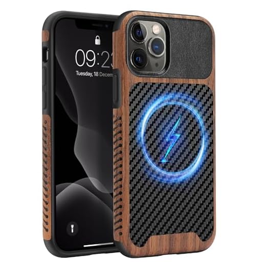 ZZDZZ Magnetisch Hülle für iPhone 11 Pro Max Hülle [Kompatibel mit MagSafe] Holz und Carbon Leder Design Handyhülle Stoßfest Schutzhülle (Schwarz)