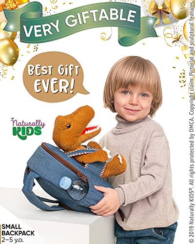 Naturally Kids Small Dinosaur Backpack - Dinosaur Toys For Kids 3-5 - Toddler Backpack For Boy Girl W Stuffed Animal - Gifts For 3 Year Old Boy - W Pockets & Reflective Logo - Backpack W Brown T Rex #TOP1