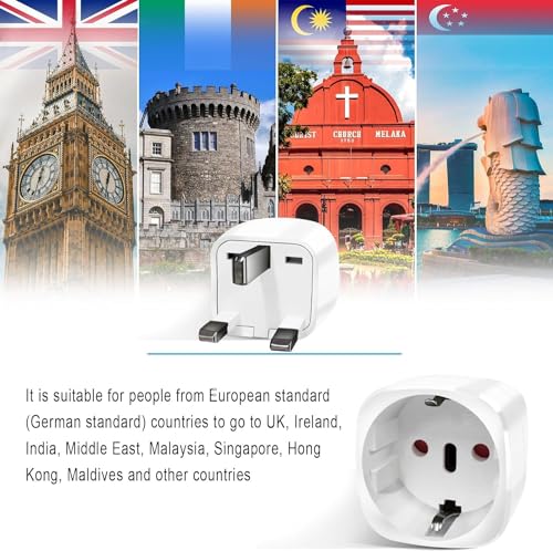 2 Pack Reiseadapter UK Adapter England Deutschland Stecker, Travel Adapter UK, Reisestecker Typ G Steckdose… – Ansicht 4