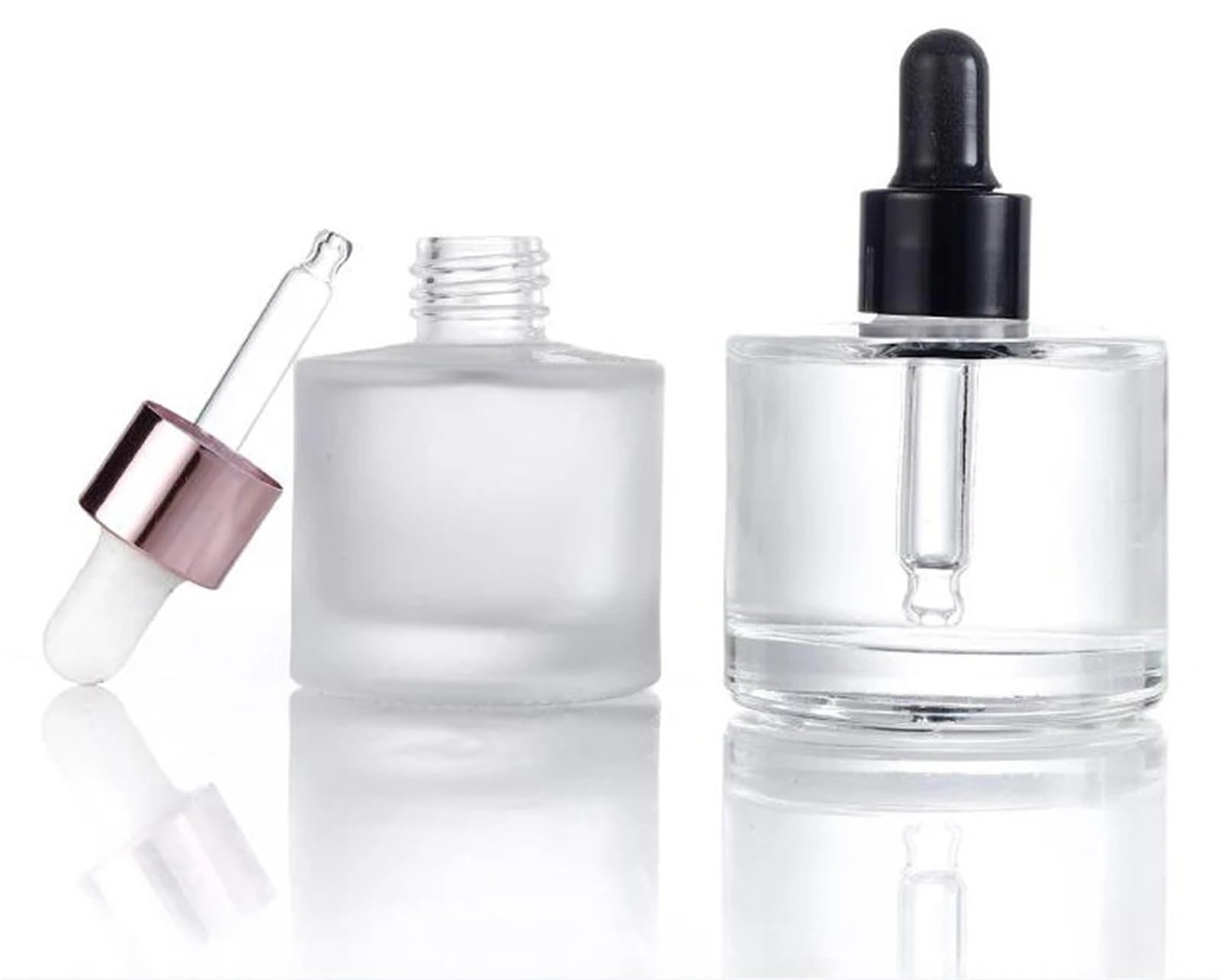 Gotero Botella de suero aceites esenciales vidrio transparente esmerilado grueso redondo 30ml y 50ml con gotero for ojos pipeta Perfume(Clear Silver cap,4 bottle,50ml)