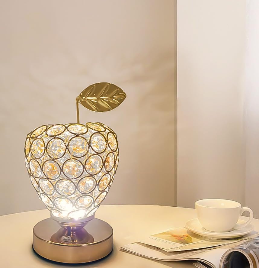 Lámpara de escritorio LED de cristal en forma de manzana para dormitorio, sala de estar, oficina en casa