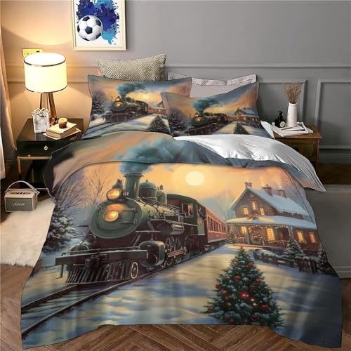Parure de lit Noël Train King 220x240 en microfibre douce avec 2 taies - 6