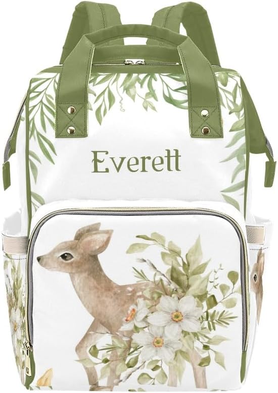 Personalized Diaper Bag Backpack Name Woodland Deer Wild Forest Animal Multifunction Travel Backpack Nappy Bag Daypack for Mom Dad Boy Girl