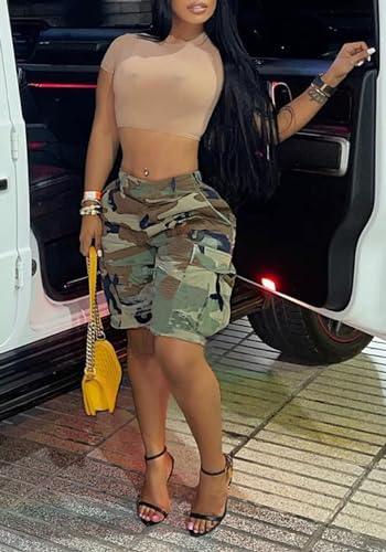 Lucuna Women's Camo Shorts High Waisted Multi-Pocket Army Fatigue Camouflage Casual Cargo Shorts4