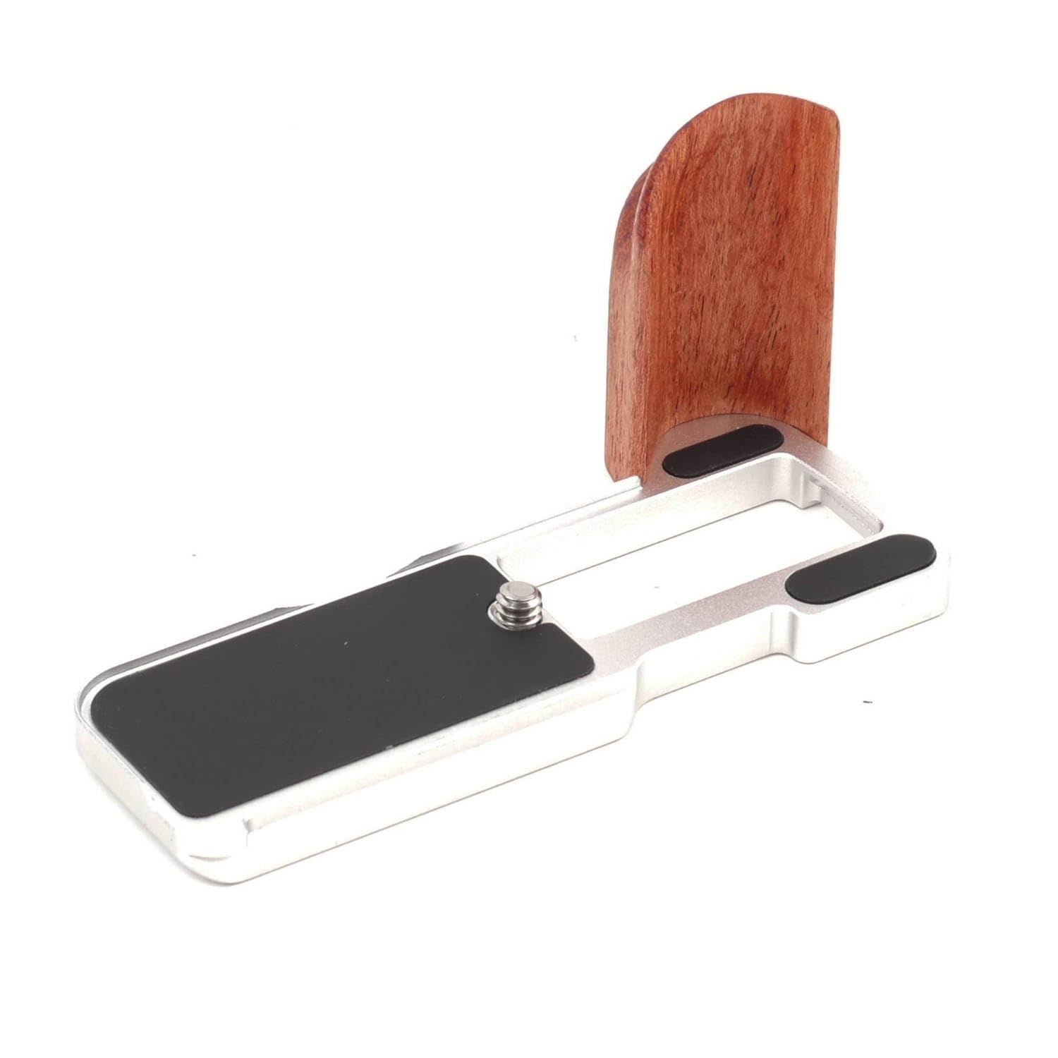 cnc-machined camera hand grip with wooden handle anodized | camera bracket with rosewood grip compatible accessory lightweight for creators, photographers, travel, street photography,
