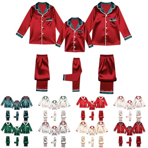 Family Christmas Pajamas Matching Sets Silk Satin Button Down Sleepwear Long Sleeve Nightwear 2 Pcs Loungewear