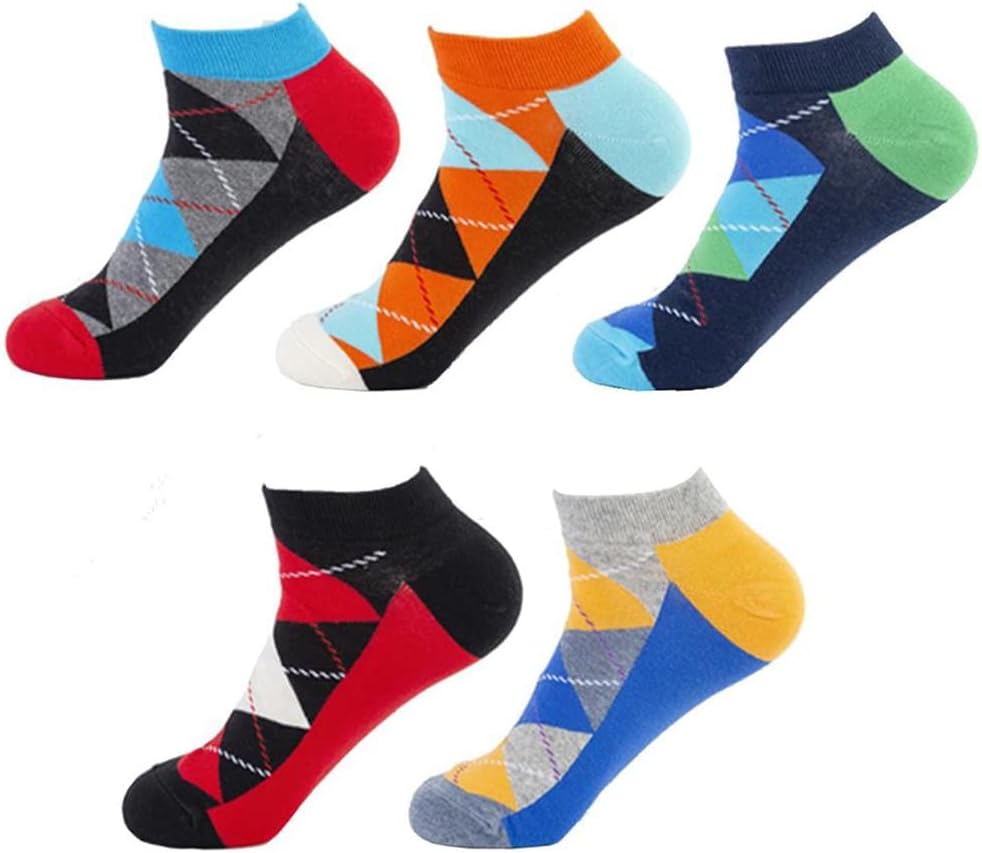 5 Pairs of Men's Short Socks Design Plaid Colorful Business Suit Cotton Socks Men's Size