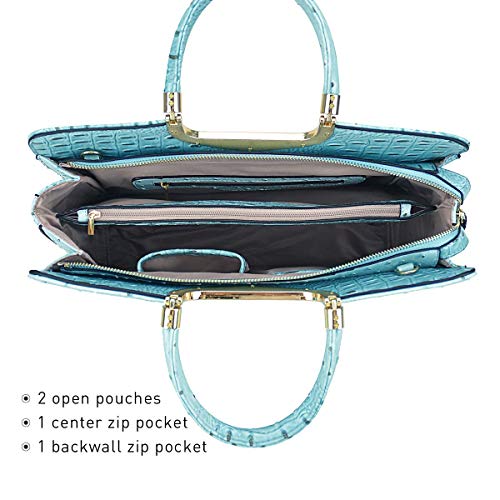 Womens Handbag Top Handle Shoulder Bag Tote Satchel Purse Work Bag With Matching Wallet (3-Ostrich Turquoise) Large #TOP4