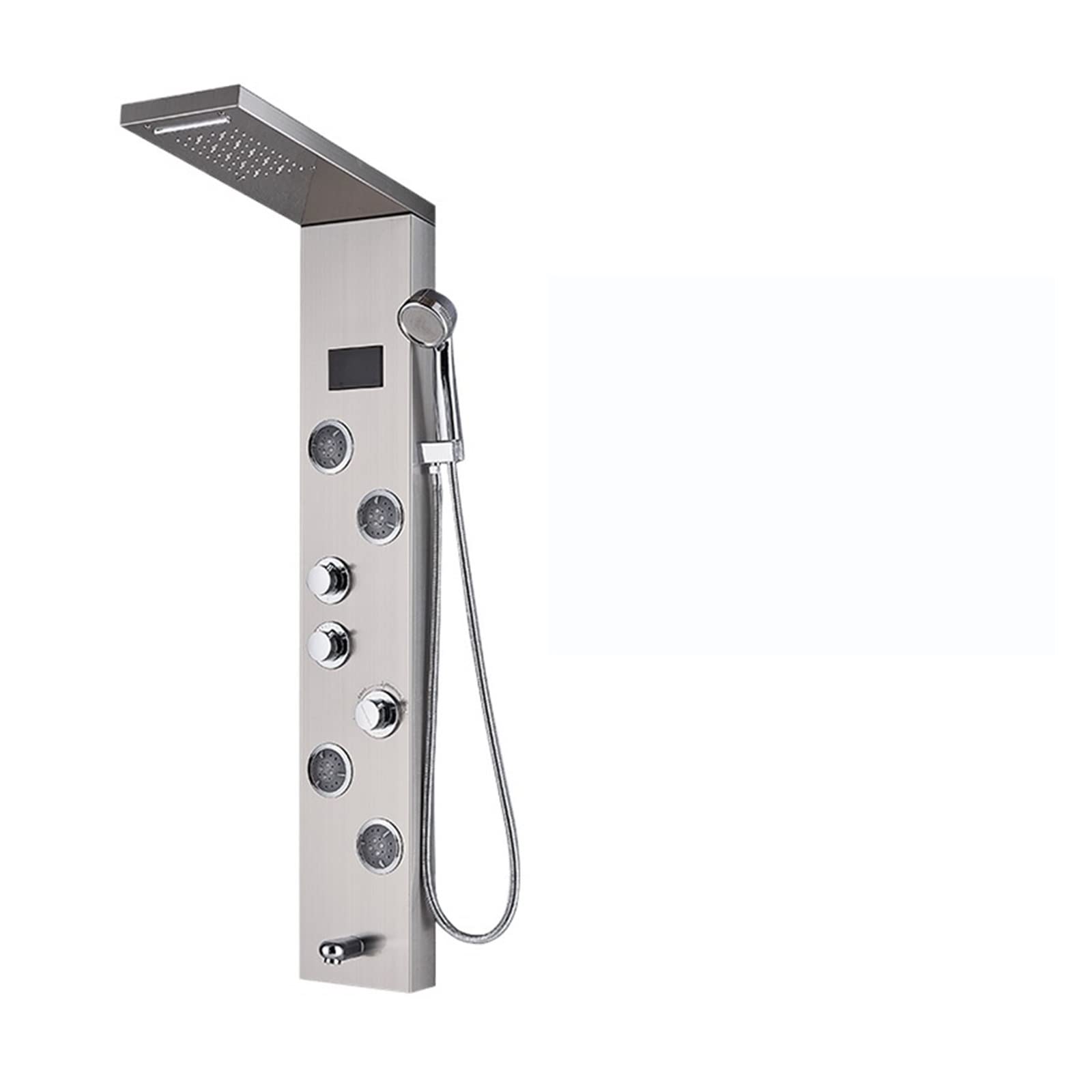 Soywim Brushed Nickel 9001 Shower System, Black Nickel Led Rain Waterfall Shower Faucet Set Panel Column Multi-Functional Nozzle Massage Spa Jet Temperature Screen(Brushed Nickel 9001)