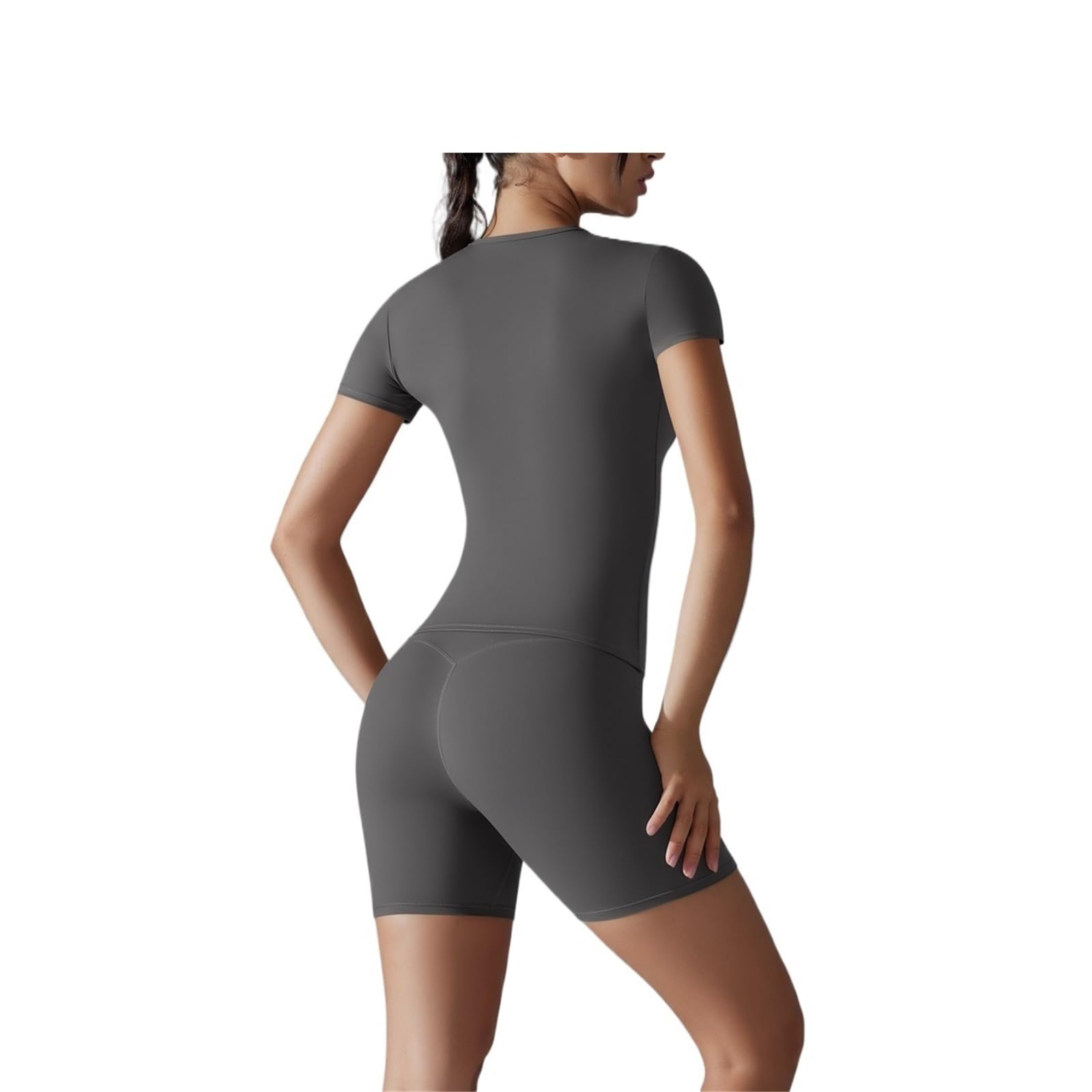 Body gainant moulant pour le sport de plein air, couleur unie, coupe ajustée, séchage rapide, short de yoga à manches courtes