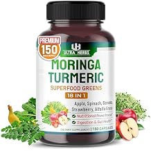 Superfood Greens 18 in 1 - with Fruits & Vegetables & Herbs -Moringa, Alfalfa, Apple, Spinatch, Banana, Strawberry- Boost Energy, Immunity and Gut Health 150-day Supply Pack of 1