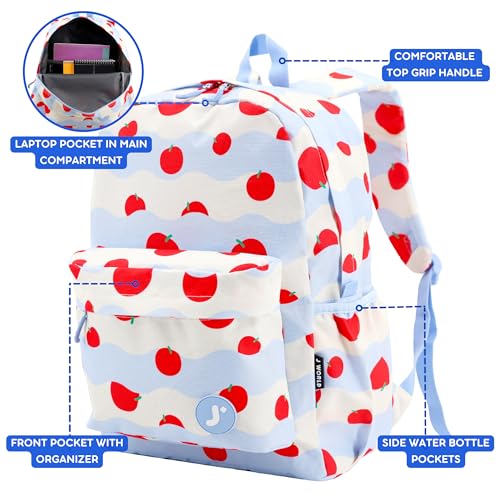 Image of J World Oz Middle School Backpack for Kids. Cute Laptop Bookbag for Girls Boys, Floating Apple
