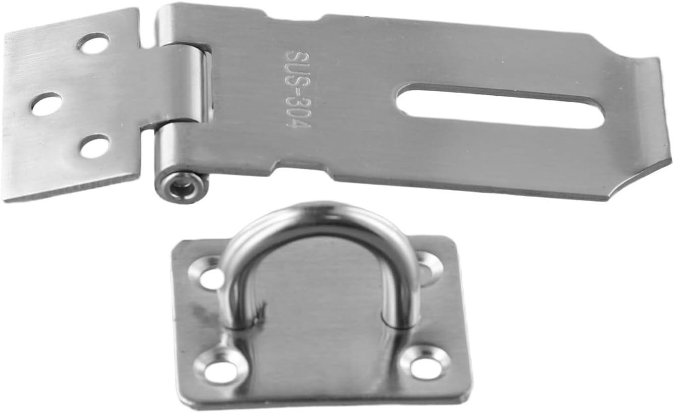 Stainless Steel Door Clasp Lock Burglar-Proof Shed Latch Padlock Hasp Gate Bolt for Door Window Cabinet Pet Cage Crate Fitting Accessories(S Flat)